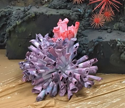 #papercoralreef Paper coral reef Made out of paper and dye  VBS 2016 - Deep Sea Discovery idea @ Opendoor presbyterian Church Coral Reef Paper Sculpture, Paper Coral Reef, Paper Coral, Coral Reef Craft, Church Halloween, Ocean Vbs, Underwater Party, Under The Sea Decorations, Underwater Theme