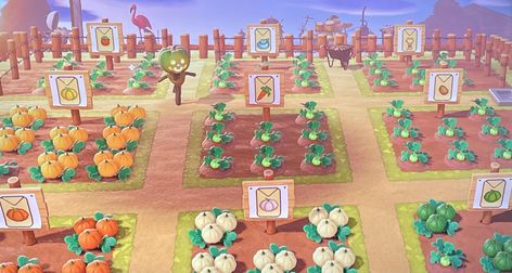 Acnh Crop Design, Garden Signs Acnh, Stardew Valley Animal Crossing, Animal Crossing Crop Signs, Animal Crossing Crop Ideas, Crop Signs Acnh, Animal Crossing Crop Farm, Acnh Stardew Valley Design, Acnh Crops Farm