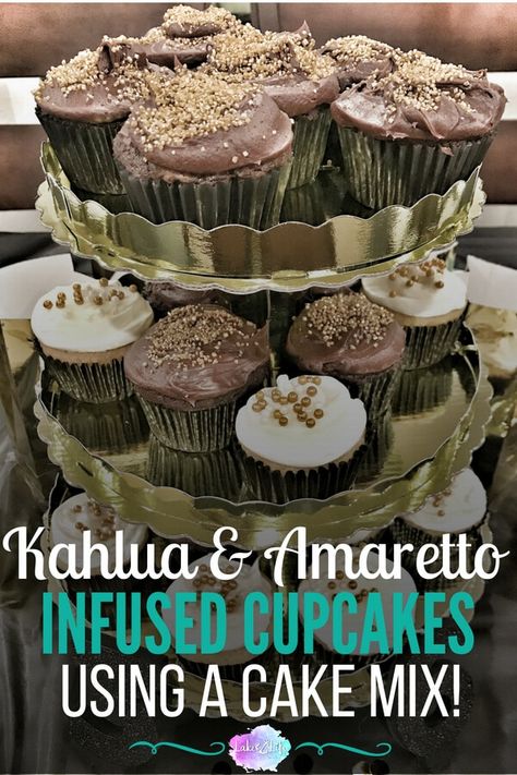 Boozy Birthday Cake, Alcohol Infused Cheesecake, Infused Cupcakes Recipes Alcohol, Cupcakes Recipes Easy, Boozy Cakes Alcoholic Cupcakes, Booze Desserts, Liquor Desserts, Amaretto Cupcakes, Boozy Cupcakes Cake Mixes