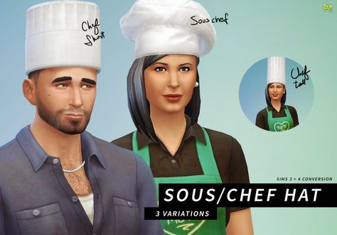 My Sims 4 Blog: TS3 to TS4 Sous/Chef Hats by LumiaLover Sims Ts3 To Ts4, Cartoon Chef, Cc Hats, Sims 4 Blog, Chef Hats, Sims 4 Download, My Sims, Chef Clothes, Sims4 Clothes