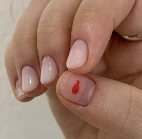 Sapphic Nails, Funny Nail Designs, Goldfish Nails, Ponyo Nails, Aesthetic Short Nails, Short Summer Nails, Fish Nails, Simple Gel Nails, Minimal Nails