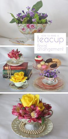 Teacup Flower Arrangements, Teacup Crafts, Brunch Decor, Spring Tea, Tea Party Decorations, Cup Crafts, Mothers Day Brunch, Tea Party Garden, Trendy Flowers