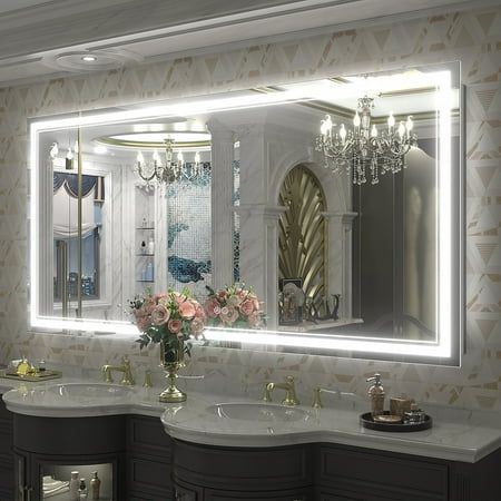 Support Wall, Lighted Vanity Mirror, Bathroom Mirror Lights, Wall Bathroom, Bathroom Design Inspiration, Led Mirror Bathroom, Wall Mounted Vanity, Light Strip, Bathroom Vanity Mirror