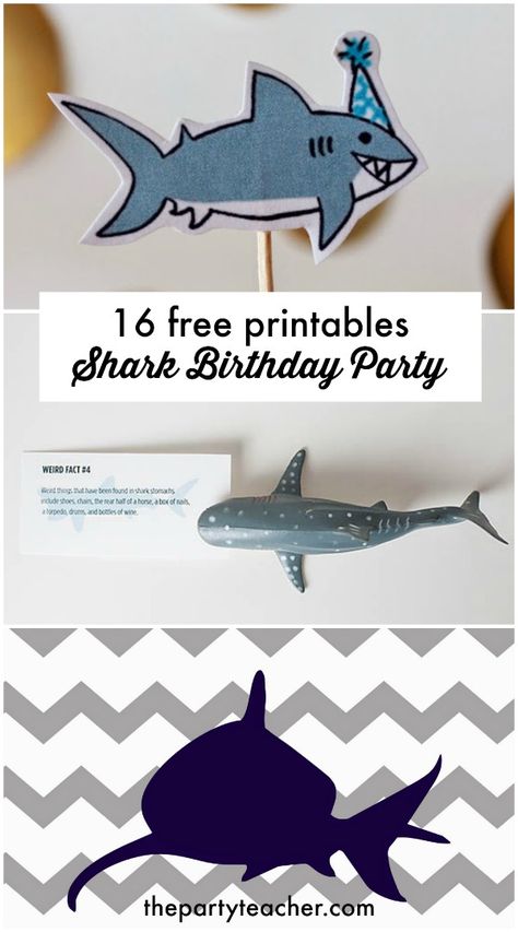 16 free shark party printables curated by The Party Teacher Shark Jokes Funny, Shark Graduation Party, Shark Decorations Diy, Free Shark Printables, Diy Shark Party Decorations, Shark Party Food Ideas, Shark Party Foods, Shark Printables, Shark Party Favors