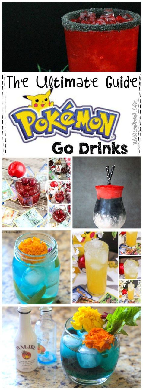 OMG these Pokemon Go drinks are seriously amazeballs! From Bulbasaur fruit punch to a Pichu shot, this post has all the best Pokemon Go drinks! Superhero Snacks, Pokemon Food, Pikachu Halloween, Geek Bar, Nintendo Party, Best Pokemon, Hey Bartender, Punch Drinks, Pokemon Craft