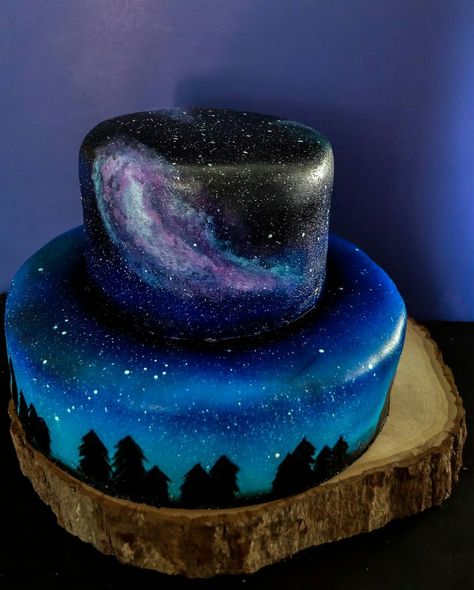 Galaxy Cake Galaxy Themed Cake, Galaxy Desserts, Galaxy Cupcakes, Space Cupcakes, Galaxy Cake, Mirror Glaze Cake, Cake And Cupcakes, Themed Wedding Cakes, Crazy Cakes