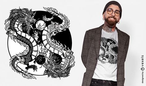 Dragon Creature, Two Dragons, Shirt Advertisement, Yin Yang Symbol, T Shirt Design Vector, Poster Layout, Graphic Tee Design, Magazine Layout, Design Ad