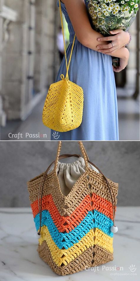 29 Colorful Bags Free Crochet Patterns Crochet Bucket Bag, Bag Free Crochet Pattern, Bucket Bag Pattern, Knitting Bag Pattern, Crochet Bag Pattern Free, Bag Pattern Free, Easy Crochet Projects, Crochet Bucket, Crochet Clutch