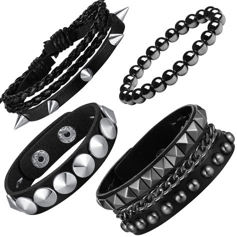 PRICES MAY VARY. Emo Bracelet: XIANNVXI punk bracelet is suitable for men and women who like punk, gothic and rock styles. You can wear a single bracelet or multiple bracelets according to your needs, and you can also match them with other bracelets as an embellishment of your clothes Material: The XIANNVXI goth bracelet is handmade by craftsmen. The combination of wear-resistant artificial leather, alloy rivets and velvet lining makes the bracelet both comfortable and durable Size: The size of Emo Accessories, Clothes Material, Oc Board, Spike Bracelet, Emo Men, Single Bracelet, Multiple Bracelets, Handmade Leather Bracelets, Dress Up Day