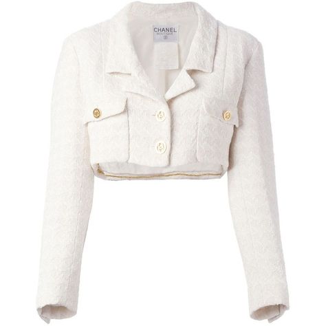 Chanel Vintage Cropped Jacket ($1,997) via Polyvore featuring outerwear, jackets, chanel, long sleeve crop jacket, cropped jacket, vintage jacket and white cropped jacket White Cropped Jacket, Vetements Clothing, Chanel Jacket, Elegante Casual, Mode Kpop, Long Sleeve Jacket, Chanel Vintage, Jacket Long, White Jacket