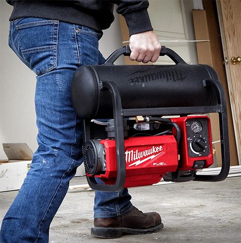 Quiet Air Compressor, Silent Air Compressor, Milwaukee Fuel, Portable Air Compressor, Cord Storage, Milwaukee M18, Wood Shop Projects, Heavy Duty Trucks, Milwaukee Tools