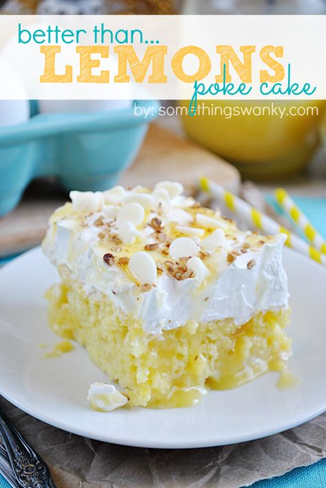 Lemon Poke Cake, Lemon Cake Filling, Poke Cake Lemon, Spring Time Desserts, Lemon Cake Mixes, Easter Desserts Recipes, Lemon Dessert Recipes, Poke Cake Recipes, Poke Cakes