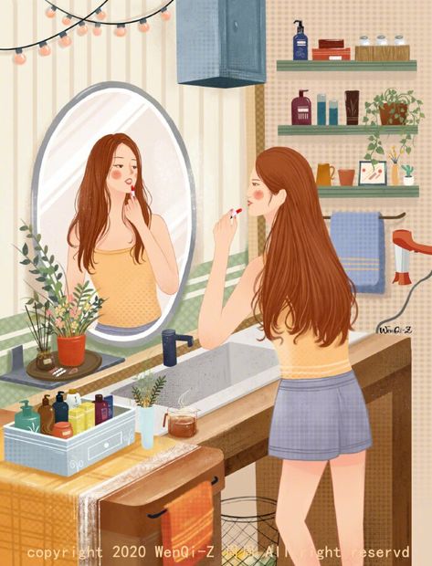 Chic Illustration, Girl Illustrations, Birthday Post Instagram, Girl With Brown Hair, Bath Art, Rainbow Aesthetic, Illustration Art Girl, Poetry Art, Art Deco Posters