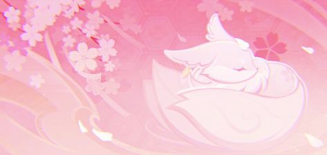 Pink Anime Wallpaper Laptop, Pink Anime Header, Yae Miko Ipad Wallpaper, Yae Miko Header, Yae Miko Friendship Card, Yae Miko Twitter Header, Pink Anime Wallpaper Desktop, Genshin Namecards, Yae Miko Name Card