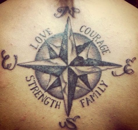 If I was to get lost as long as I have love, strength, family, & courage I will find my way back. Family Is My Strength Tattoo, Courage Tattoo, Strength Tattoo, Family Tattoo, My Strength, Chinese Symbols, Family Tattoos, Light House, Compass Tattoo