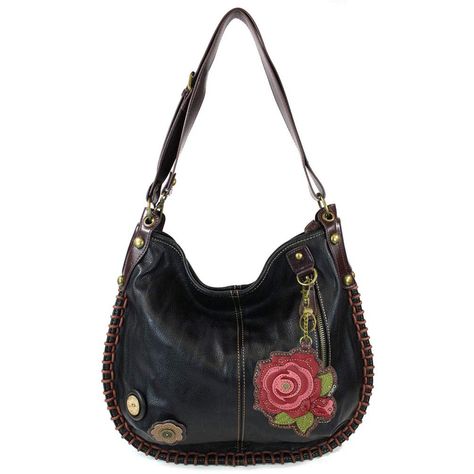 PRICES MAY VARY. Converts into a Hobo Shoulder purse or Cross-body Vegan leather with dotted fabric Lining, Measurements: 16.5" x 0.5" x 13" Comes with detachable Chala Rose Keychain Rich Black color and flower button decals Designed in the USA Chala hobo black purse with red rose keyfob Chala Handbag, Kavu Rope Bag, Soft Leather Tote, Waterproof Tote, Rope Bag, Hobo Style, Handbags Casual, Hobo Bags, Handbag Charms