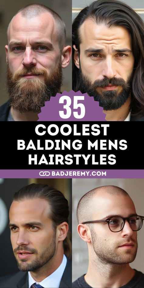 35 Game-Changing Hairstyles for Balding Men: Boost Confidence and Style Curly Thinning Hair Styles Men, Bald Hairstyles Men Thinning Hair, Long Thinning Hair Styles Men, Mens Short Haircut With Beard Thinning Hair, Thinning Hairstyles Men, Haircut Balding Men, Bald With A Beard, Hairstyles For Men Thinning Hair, Balding Man Haircut