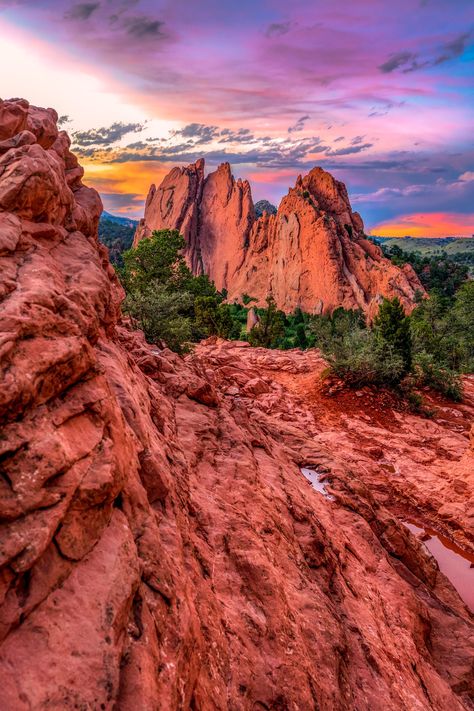 "Large Print fine art photograph of a beautiful sunset in the Garden of the Gods Park in Colorado Springs. Title: Crunchy Rock Center Please choose your size and print type from the drop-down menu above. Please contact me if you would like a specific size. Prints - Your prints will be printed on professional Grade photographic paper. Canvas Prints - Gallery Wrap Canvases are printed on premium canvas and wrapped around a wooden frame. The 16x24 and smaller sizes come ready to hang with a saw too Southern Aesthetic, Rivers And Roads, Crested Butte Colorado, Explore Colorado, Colorado Photography, Colorado Art, Garden Of The Gods, Colorado Homes, Spring Photography