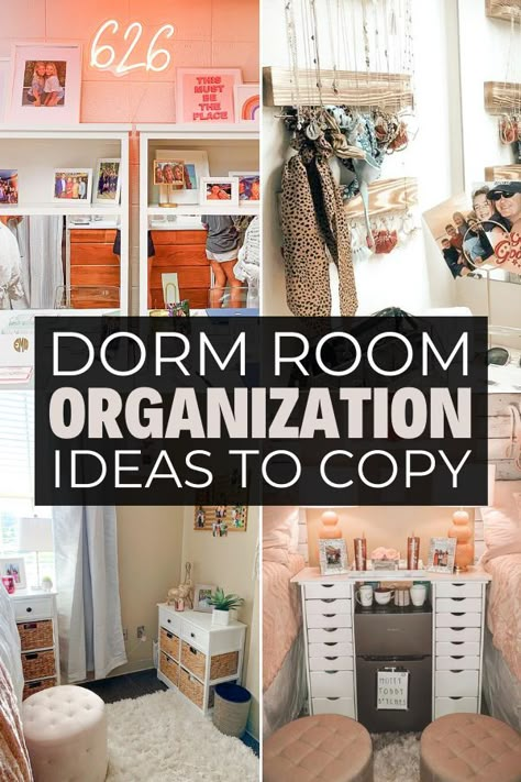 Dorm Middle Cabinet, Collage Dorm Organization, Dorm Small Room Ideas, Dorm Room Laundry Ideas, College Room Organization Ideas, Dorm Room Closet Organization Ideas, Best Dorm Storage Ideas, Best Dorm Storage, Dorm Room Decor 2023