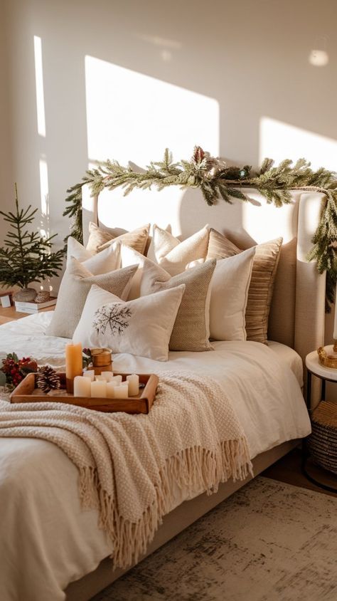 Cozy Bedroom Christmas, Cozy Christmas Bedroom Aesthetic, Bedroom For Christmas, Christmas Bedroom Decor Ideas, Bedroom Decor Christmas, Christmas Bedroom Decor, Bedroom Christmas Decor, Holiday Bedroom, Christmas Dreaming