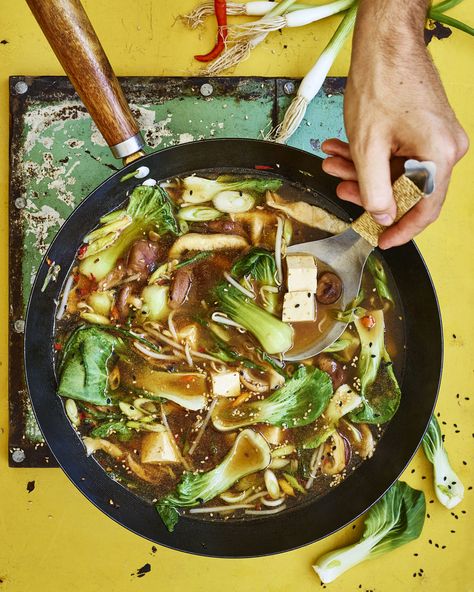 Tofu & Pak Choi Sweet & Spicy Broth - Avant-Garde Vegan Avant Garde Vegan, Gaz Oakley, Bbq Mushrooms, Spicy Broth, Professional Food Photography, Sweet N Spicy, Spicy Soup, Pak Choi, Vegan Soup