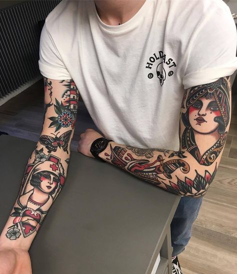 Tattoo Planets, Tato Geisha, American Traditional Sleeve, Man With Tattoos, Tato Tradisional, Mangas Tattoo, Sanskrit Tattoo, Tattoo Dotwork, Band Tattoos