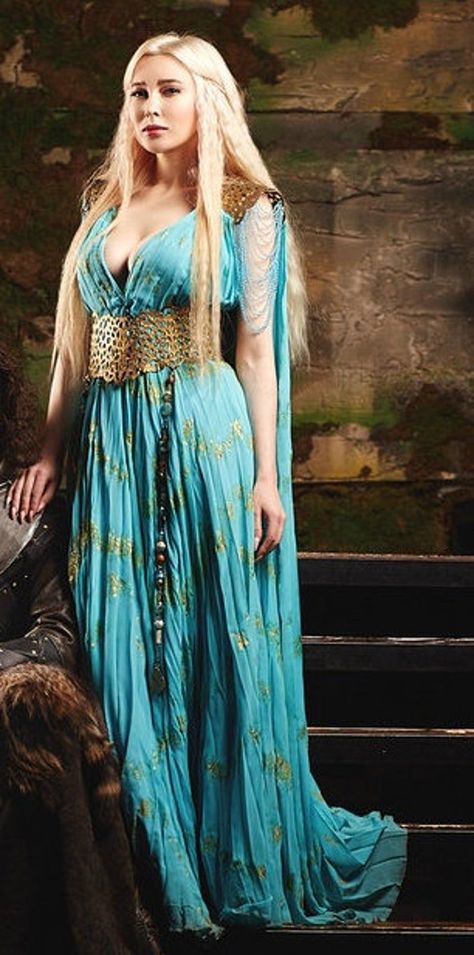 Daenerys Blue Dress, Daenerys Targaryen Blue Dress, Daenerys Targaryen Costume Halloween, Blue Gold Dress, Daenerys Costume, Blue Dress Costume, Daenerys Targaryen Dress, Daenerys Targaryen Costume, Game Of Thrones Dress