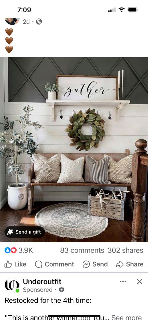 Casa Country, Dekor Diy, Home Entrance Decor, Farmhouse Decor Living Room, Home Design Decor, A Living Room, Farmhouse Living, Decor Living Room, Front Room