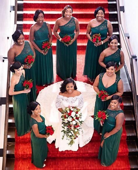 Plus Size Bridesmaid Dresses Long, Hunter Green Bridesmaid Dress, African Bridesmaids, African Bridesmaid Dresses, Bridal Squad, Bridesmaid Dresses Long Chiffon, Emerald Green Weddings, Munaluchi Bride, Plus Size Bridesmaid