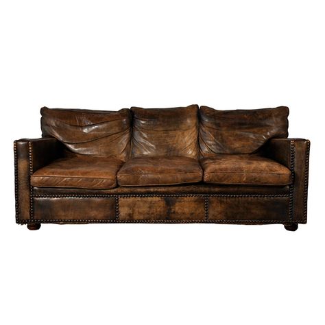 Worn Leather sofa: clean lines, broken-in relaxed look, nail head trim gives it more character. Distressed Leather Couch, Distressed Leather Sofa, Sofa Kulit, Red Leather Sofa, Brown Leather Couch, Vintage Leather Sofa, Best Leather Sofa, Sofa Inspiration, Couch Set