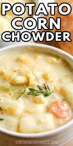 Corn Soup Recipes Easy, Potato Corn Chowder Soup, Potato Corn Chowder Recipe, Potato Chowder Recipes, Cream Of Corn Soup, Crockpot Veggies, Corn Chowder Soup, Corn Soup Recipes, Potato Corn Chowder