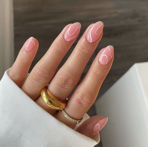 Line Nail Designs, Pale Pink Nails, Line Nail Art, Minimal Nails Art, Milky Nails, Lines On Nails, Minimal Nails, Oval Nails, Nagel Inspo