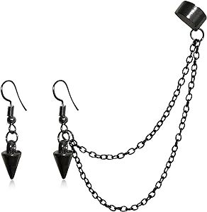 ANDPAI Unique Lightweight Black Silver Punk Long Tassel Chain Ear Cuff Earrings 316L Stainless Steel Vintage Barrel Nails Crawler Climer Dangle Drop Stud Earrings for Men Women Unisex Vintage Barrel, Ear Cuff Earrings, Stud Earrings For Men, Earrings For Men, Ear Cuff Earings, Light Weight Earrings, Cuff Earrings, Black Silver, Ear Cuff