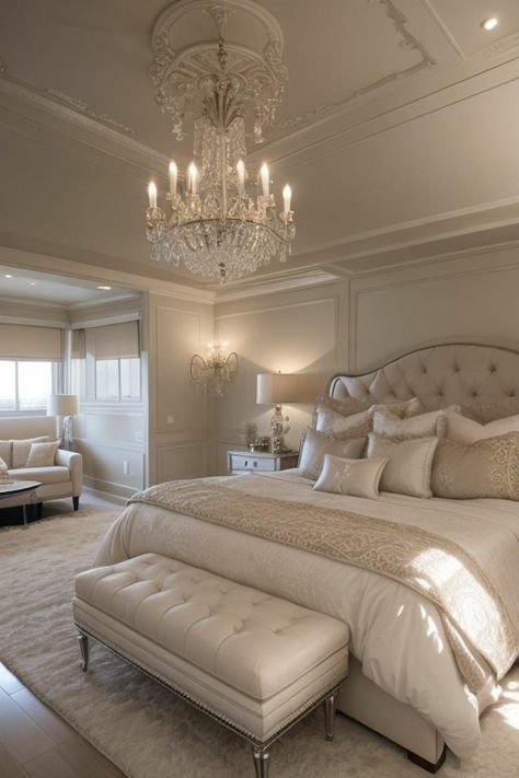 Luxury Spare Bedroom, Baroque Bedroom Modern, House Esthetics, Classic Bedroom Design Luxury, Elegant Traditional Bedroom, Baroque Chandelier, Elegant Apartment, Luxury Bedrooms, Cheerleading Hairstyles