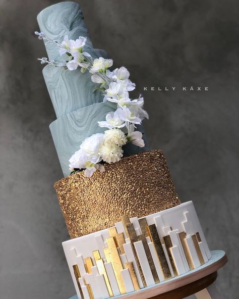 CAKE WARS WINNER on Instagram: “Sage Green & Gold, Sharp Clean Lines, Marble & Geometric Shapes! This cake was MODERN in every sense of the word! Congratulations Kim &…” Geometric Cake, Green Gold, Cake Designs, Clean Lines, Green And Gold, Sage Green, Geometric Shapes, Wedding Ideas, Marble