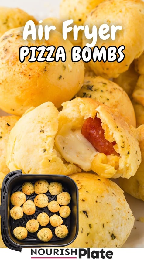 Easy Air Fryer Pizza Bombs are perfect for parties, tailgating, or a quick snack. Crispy, cheesy, and ready in minutes! Air Fryer Pizza Bites With Biscuits, Air Fryer Pizza Logs, Pizza Bomb, Air Fryer Pizza, Slow Cooker Appetizers, Seasoned Butter, Bombe Recipe, Pizza Flavors, Easy Air Fryer