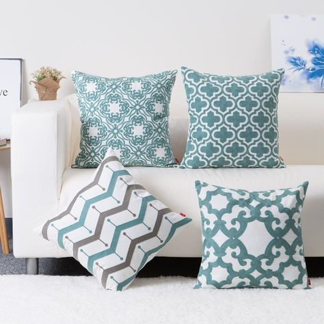 Wayfair Throw Pillows, Teal Throw Pillow, Throw Pillows Covers, Teal Throw Pillows, Turquoise Cushions, Cotton Decor, Embroidered Throw Pillows, Accent Throw Pillows, Blue Throw Pillows