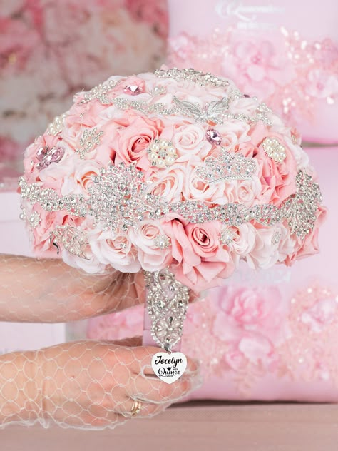 Blush Pink quinceanera bouquet 13 inches Pink Quince Accessories, Pink Quinceanera Bouquet, Pink And Silver Quinceanera, Baby Pink Quince, Pink And Silver Quince, Pink Ramos Quince, Blush Pink Bouquet Quinceanera, Quince Ramos Blush, Pink Quinceanera Ideas