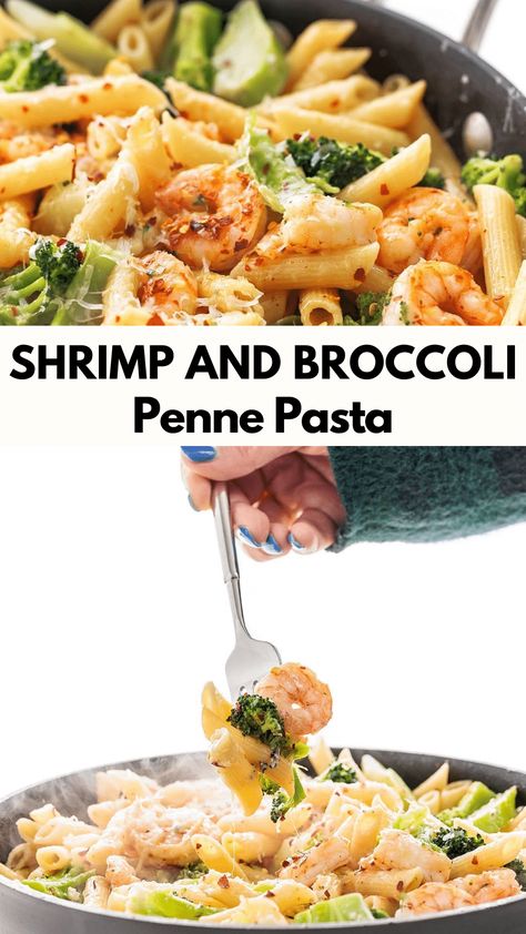 Broccoli Penne Pasta, Shrimp And Broccoli Pasta, Shrimp Broccoli Pasta, Penne Pasta Recipe, Shrimp Broccoli, Garlicky Shrimp, Broccoli Pasta Recipe, Penne Pasta Recipes, Dairy Free Pasta