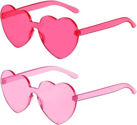 Amazon.com: Dllween 2 Pairs Heart Shaped Sunglasses for Women Men, Rimless Trendy Colored Heart Glasses for Party Accessories, Light Pink and Hot Pink : Clothing, Shoes & Jewelry Pink Heart Sunglasses, Kawaii Outfit Ideas, Funky Glasses, Barbie Halloween, Heart Shaped Glasses, Heart Glasses, Heart Shaped Frame, Color Heart, Shaped Sunglasses