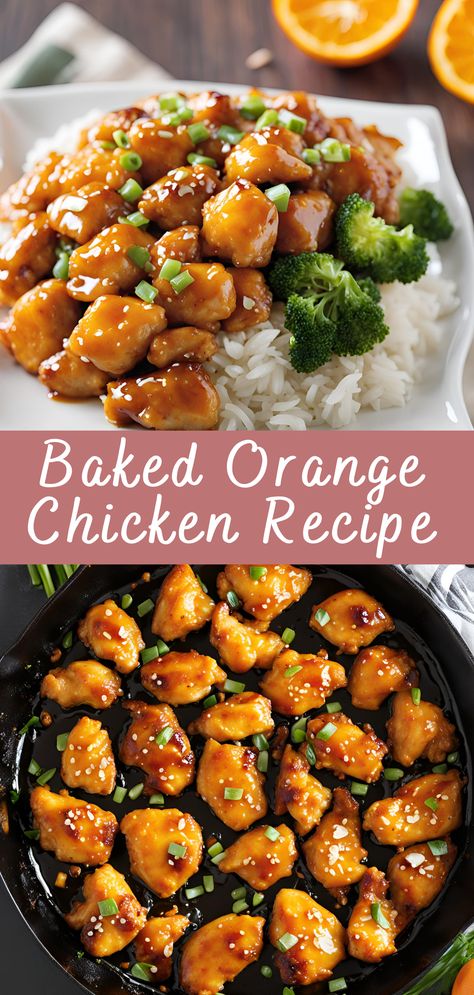 Baked Orange Chicken Recipe | Cheff Recipes Healthier Orange Chicken, Orange Chicken With Chicken Nuggets, Oven Orange Chicken, Home Made Orange Chicken Recipe, Orange Baked Chicken, Sheet Pan Orange Chicken, Simple Orange Chicken Recipe, Orange Chicken Recipe With Marmalade, Orange Chicken Thigh Recipe