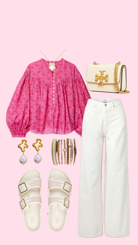 #outfitinspo #beauty #pink #ootd #birkenstocks #fitinspo #summeroutfits #spring Pink Ootd, Ootd, Pants, Pink, White, Beauty, Trousers