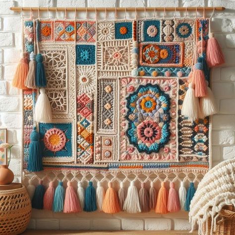 Diy Crochet Wall Hanging, Quick Crochet Projects, Crochet Wall Art, Easy Patterns, Crochet Wall Hangings, Form Crochet, Crochet Decoration, Crochet Home Decor, Macrame Patterns Tutorials