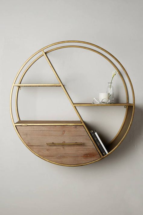 Anthropologie Vertex Circle Shelf Shelf Decoration Ideas, Circle Shelves, Circle Shelf, Shelf Decoration, Multipurpose Furniture, Modular Walls, Wooden Shelf, Shelf Design, Retro Home Decor