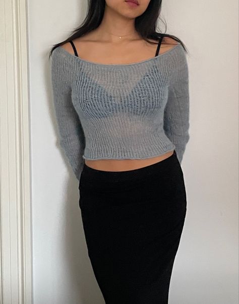 Mohair Boat Neck Top, Boatneck Crochet Sweater, Knit Boat Neck Top, Boat Neck Crochet Top, Knit Projects Aesthetic, Crochet Top Long Sleeve, Crochet Boat, Mohair Top, Aesthetic Knit