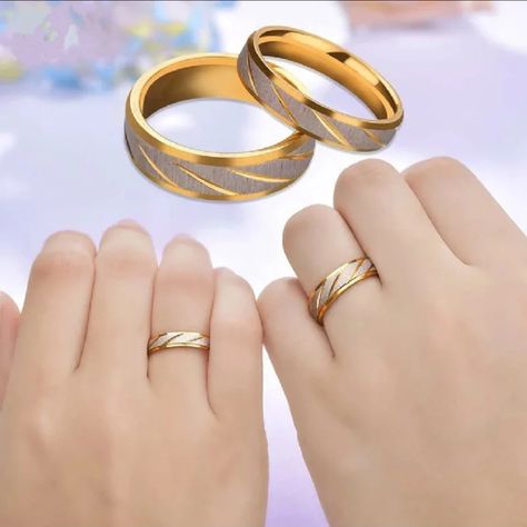 Stainless Steel Gold Color Wave Pattern Couple Ring Titanium Steel Wedding Engagement Ring Promise Couple Rings Gold, خواتم خطوبة, Infinity Rings, Couple Ring Design, Cincin Titanium, Engagement Rings Couple, Ring Man, Couple Wedding Rings, Wedding Promises