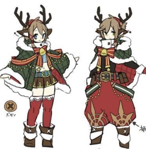 Reindeer Oc Art, Anime Winter Outfit Design, Oc Winter Outfits, Character Design Winter Clothes, Cute Winter Outfits Drawing, Christmas Characters Design, Christmas Oc Ideas, Christmas Outfit Ideas Drawing, Winter Character Outfits