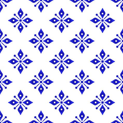 Blue And White Floral Wallpaper, White Floral Wallpaper, Blue Pottery Designs, Flower Stencil Patterns, Tile Design Pattern, Watercolor Vintage, Folk Art Flowers, Pattern Watercolor, Mandala Design Pattern