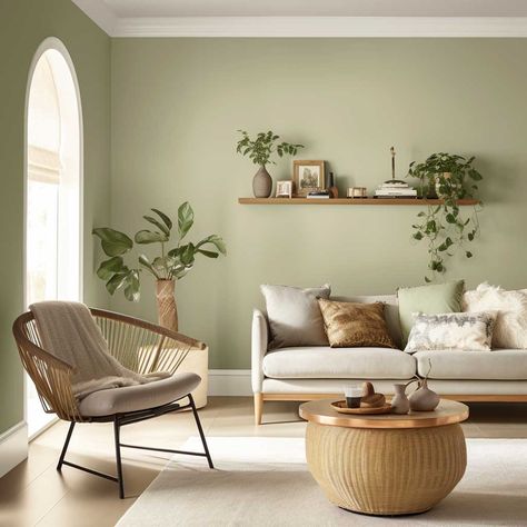 Top 3 Green Paint Colors for a Modern Living Room Refresh • 333+ Images • [ArtFacade] Modern Green Living Room, White Molding, Neutral Furniture, Green Couch, Green Paint Colors, Green Sofa, Lifestyle Ideas, Room Color Schemes, White Living Room