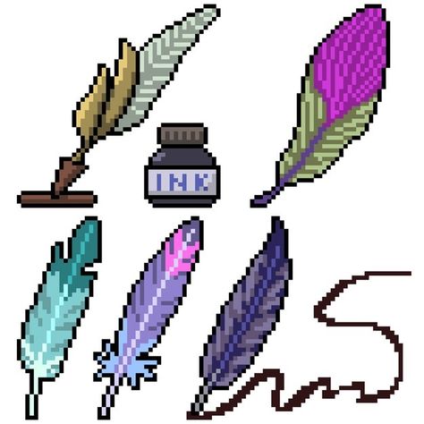 Feather Pixel Art, Cartoon Animals Cute, Pixel Food, Notes Templates, Apps Icon, Feather Pen, Cute Doodle, Pixel Art Characters, Pix Art